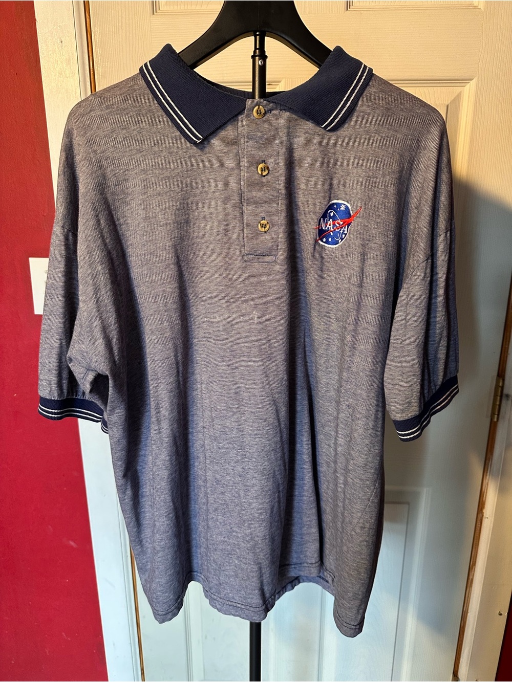 NASA Embroidered Polo Shirt Blue/Heather Gray XL Cotton Space Logo